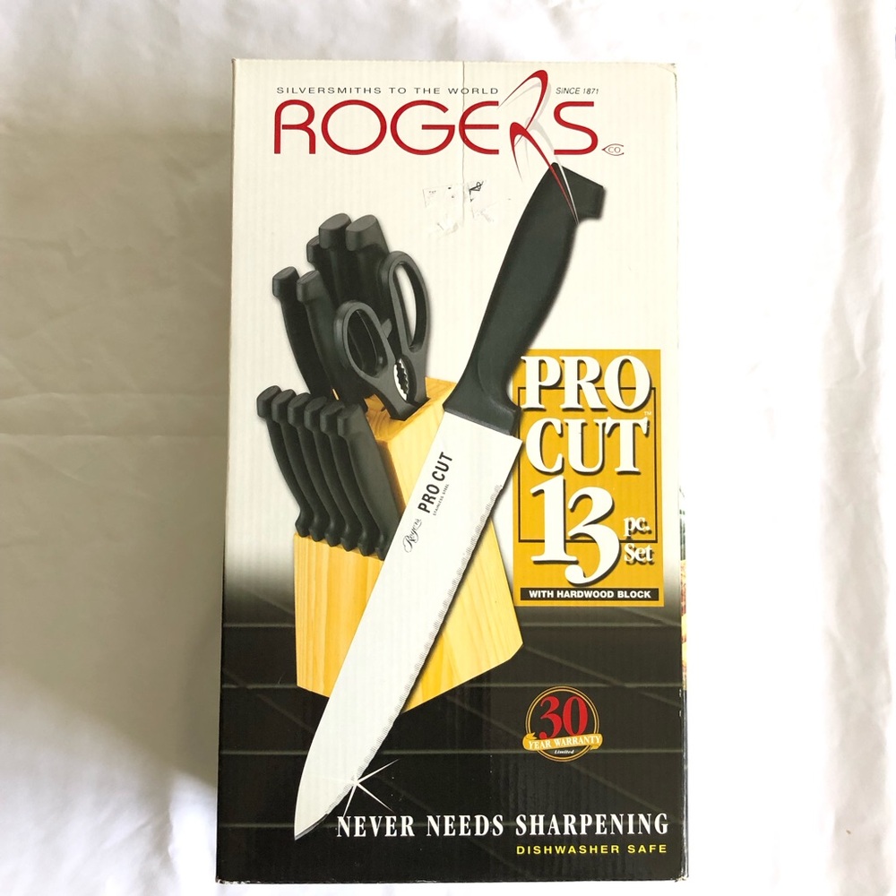 Kitchen Knife Set with Solid Wood Block Rogers Black Pro Cut
